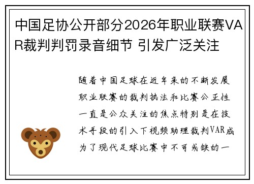 中国足协公开部分2026年职业联赛VAR裁判判罚录音细节 引发广泛关注