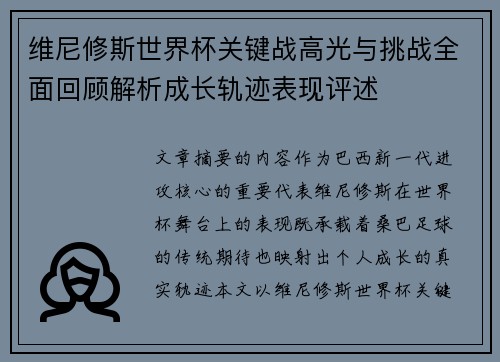 维尼修斯世界杯关键战高光与挑战全面回顾解析成长轨迹表现评述